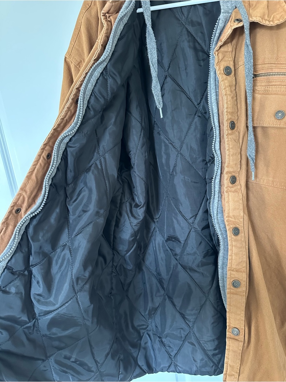 Wrangler Workwear Men’s 2XL Canvas Shirt Jacket | Hooded Brown Duck Work Coat - Picture 6 of 10
